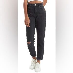Topshop Moto Mom Jeans in Washed Black